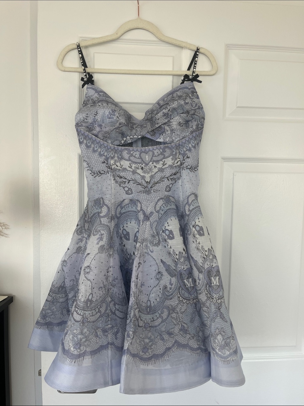 Zimmermann Blue and Silver Baroque Fit-and-Flare Dress Size 1